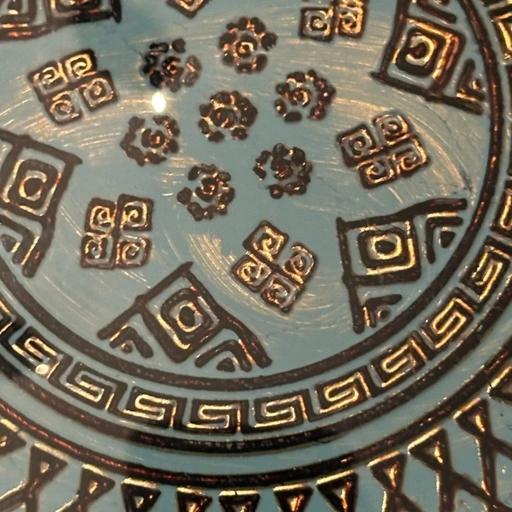Vintage Turquoise Blue Glass Serving Bowl with Animal Motif by AKCAM Fabrique